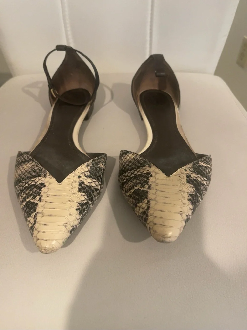 Tory Burch Snakeskin Pointed D’Orsay Flats Black Ivory Size 10 AS IS